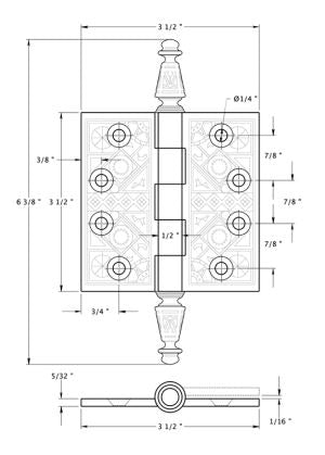 Deltana CSBP35 Square Door Hinge, PVD Polished Brass, 3-1/2" x 3-1/2"