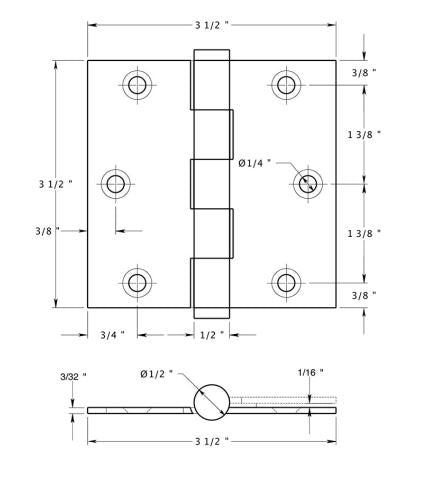 Deltana CSB35-R Residential Square Door Hinge, PVD Polished Brass, 3-1/2" x 3-1/2"
