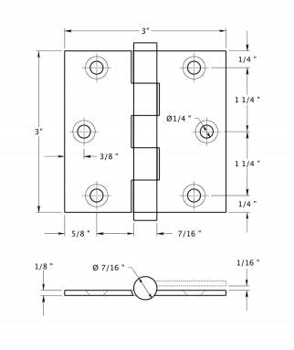 Deltana CSB33 Square Door Hinge, PVD Polished Brass, 3" x 3"