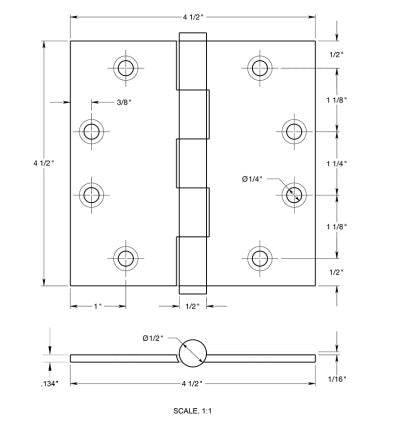 Deltana CSB45 Square Door Hinge, PVD Polished Brass, 4-1/2" x 4-1/2"