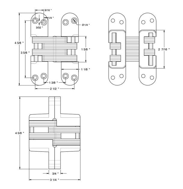 Deltana DCH218U15 Concealed Hinge, Satin Nickel, 4-5/8" x 1-1/8"