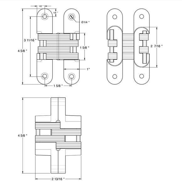 Deltana DCH216U15 Concealed Hinge, Satin Nickel, 4-5/8" x 1"