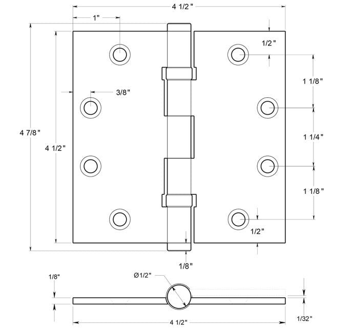Deltana DSB45B15A Ball Bearings Square Hinge, Antique Nickel