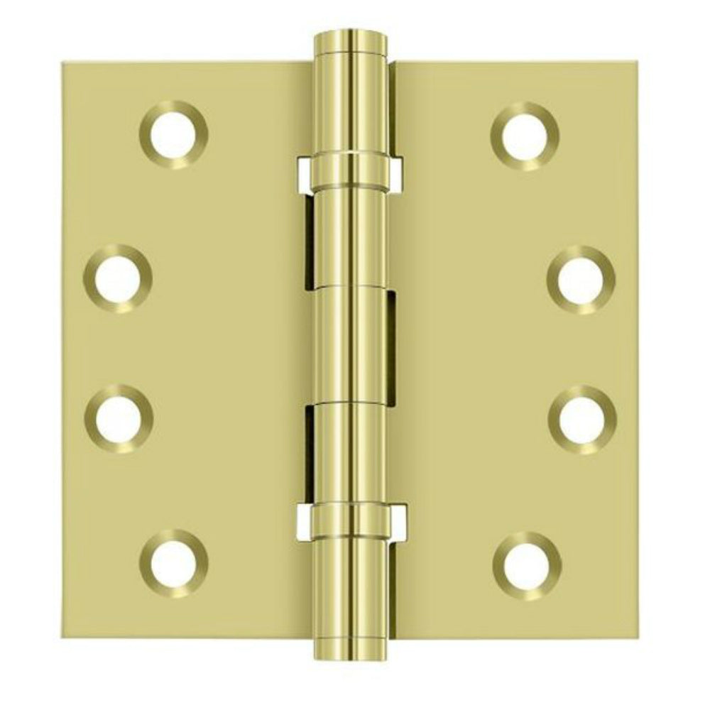 Deltana DSB4B3 Ball Bearing Square Hinge, Bright Brass, 4" x 4"