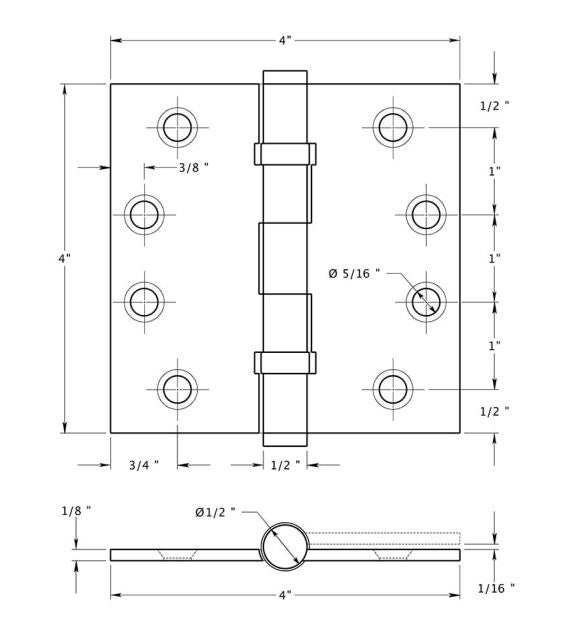 Deltana DSB4B26 Ball Bearings Square Hinge, Bright Chrome