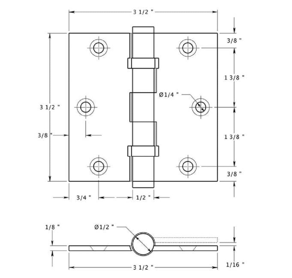 Deltana DSB35B26D Square Hinge, Ball Bearings, Satin Chrome, 3-1/2" x 3-1/2"