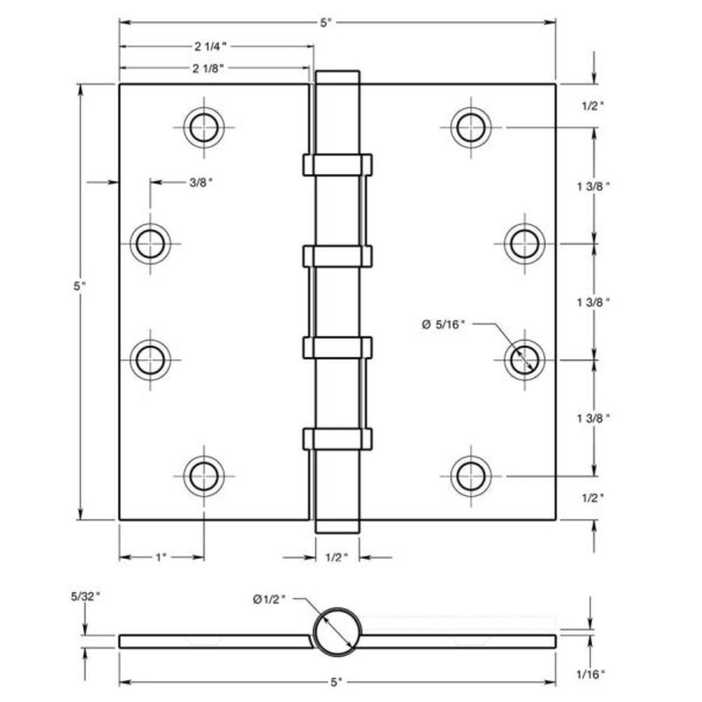Deltana DSB55B3 Full Mortise Ball Bearing Hinge, Bright Brass