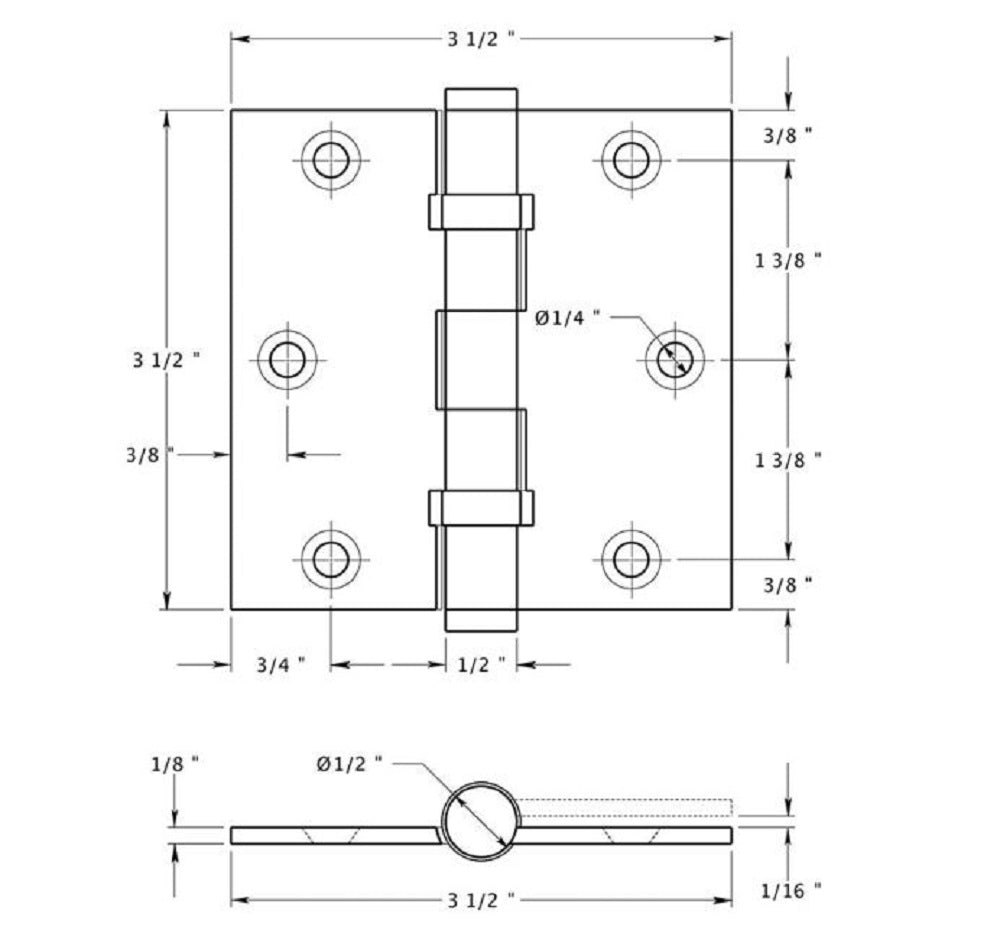 Deltana DSB35B4 Square Hinge, Ball Bearings, Satin Brass, 3-1/2" x 3-1/2"