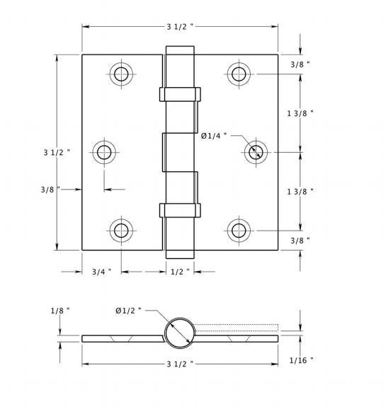 Deltana DSB35B3-UNL Square Hinge, Ball Bearings, Unlacquered Bright Brass, 3-1/2" x 3-1/2"