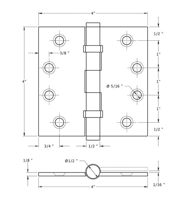 Deltana DSB4NB10B Ball Bearings Square Hinge, Oil Rubbed Bronze