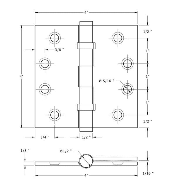 Deltana DSB4NB5 Ball Bearings Square Hinge, Antique Brass