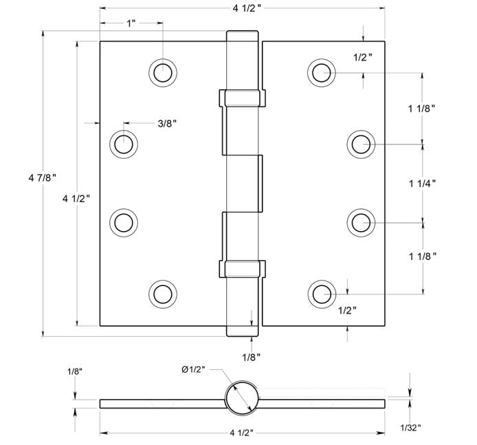 Deltana DSB45NB14 Ball Bearings Square Hinge, Bright Nickel