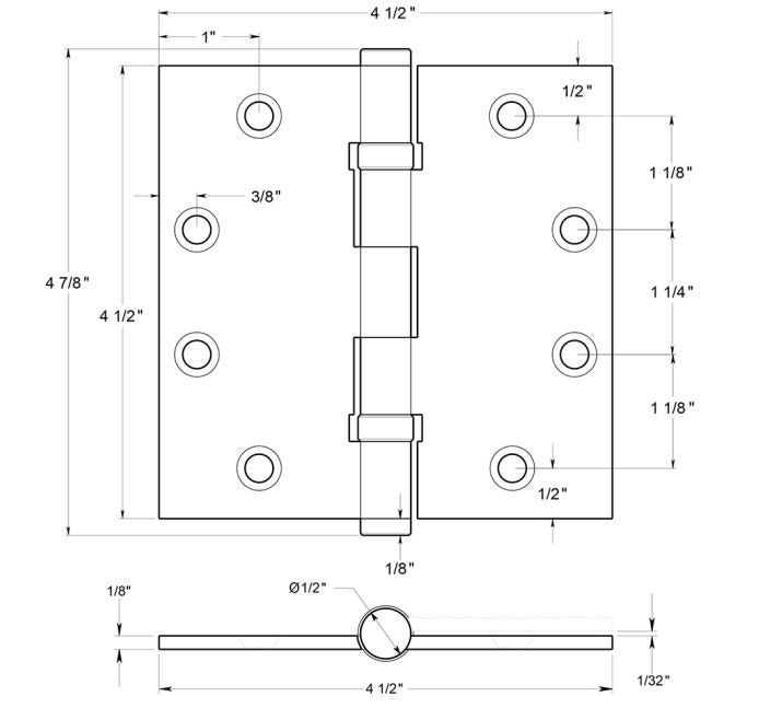 Deltana DSB45NB26D Ball Bearings Square Hinge, Satin Chrome