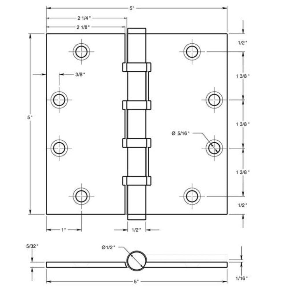 Deltana DSB55NB3 Full Mortise Ball Bearing Hinge, Bright Brass