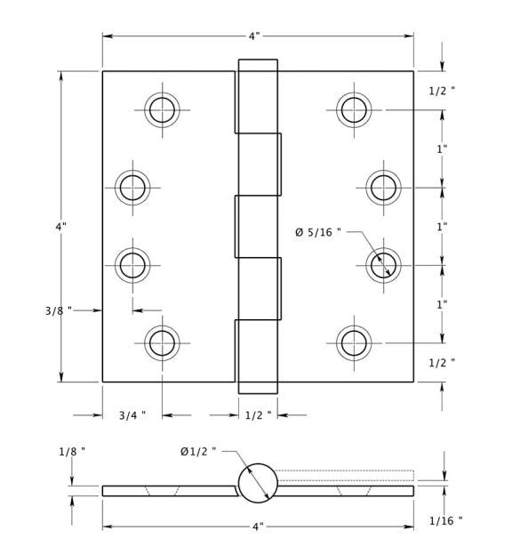 Deltana DSB4N10BM Square Hinge, Bronze Medium