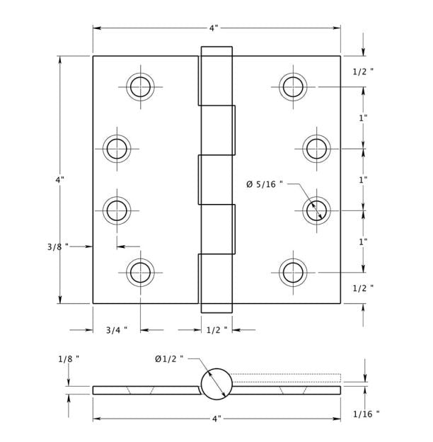 Deltana DSB4N10B Square Hinge, Oil Rubbed Bronze