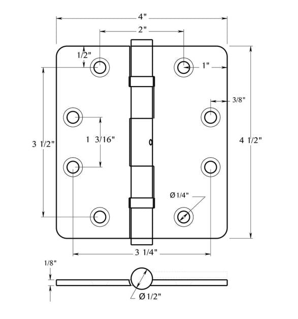 Deltana DSB4540NBW Square Corner Hinge, White
