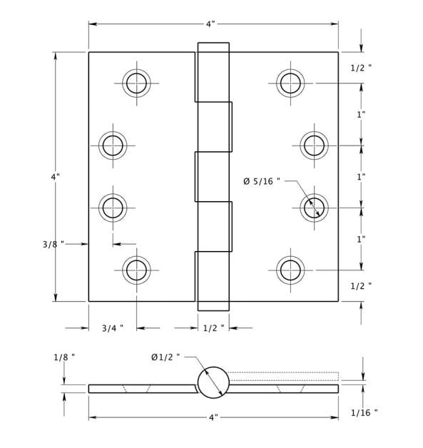 Deltana DSB4N26D Square Hinge, Satin Chrome