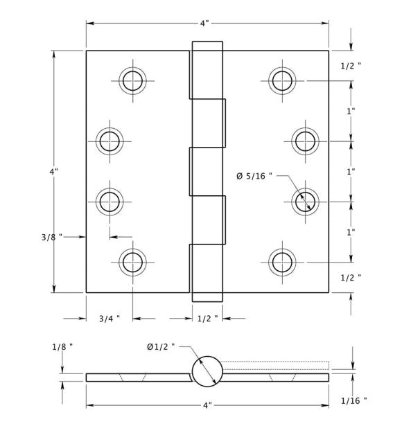 Deltana DSB4N26 Square Hinge, Bright Chrome
