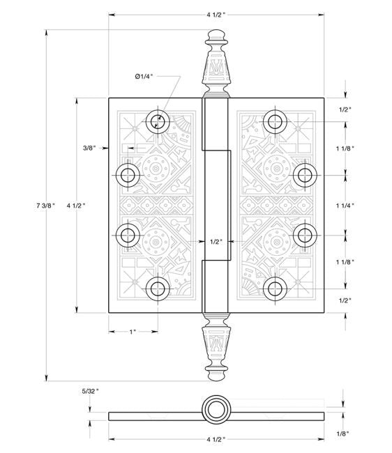 Deltana DSBP45U15A Full Mortise Square Hinge, Antique Nickel