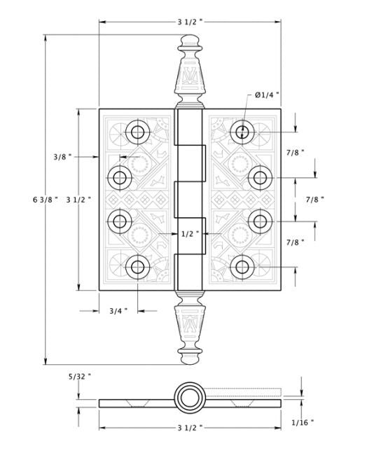 Deltana DSBP35U3 Full Mortise Square Hinge, Bright Brass