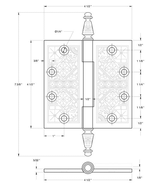 Deltana DSBP45U5 Square Hinge, Antique Brass