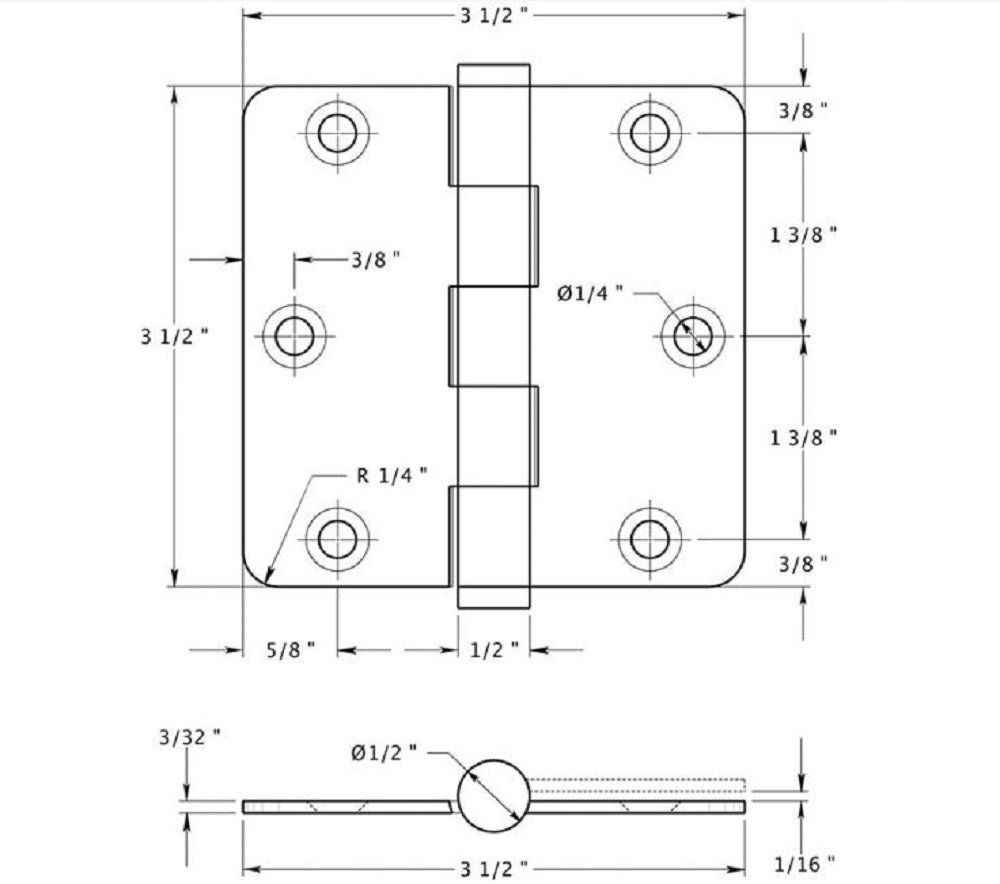 Deltana DSB35R410B-R Radius Hinge, Residential, Oil Rubbed Bronze, 3-1/2" x 3-1/2" x 1/4"