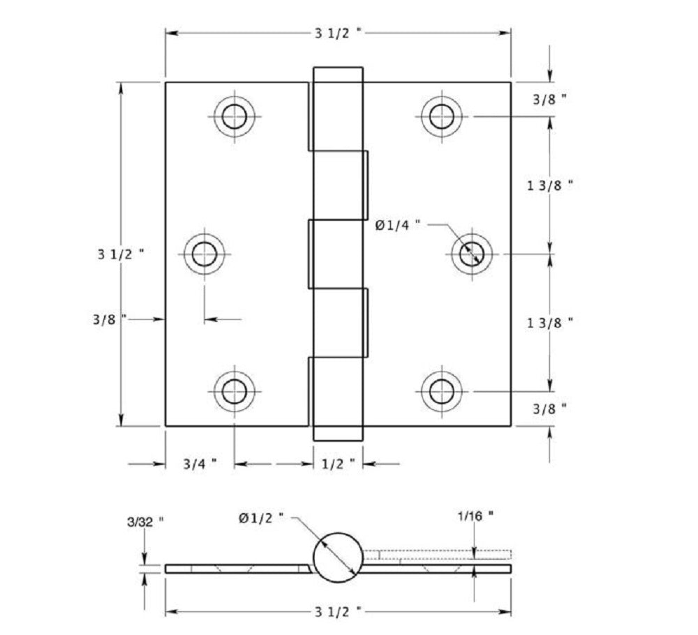 Deltana DSB355-R Square Hinge, Residential, Antique Brass, 3-1/2" x 3-1/2"