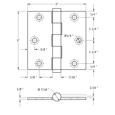 Deltana DSB319 Square Door Hinge, Paint Black, 3" x 3"