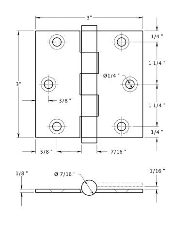 Deltana DSB314 Square Door Hinge, Polished Nickel, 3" x 3"