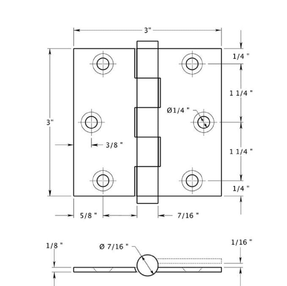 Deltana DSB33 Square Hinge, Bright Brass, 3" x 3"