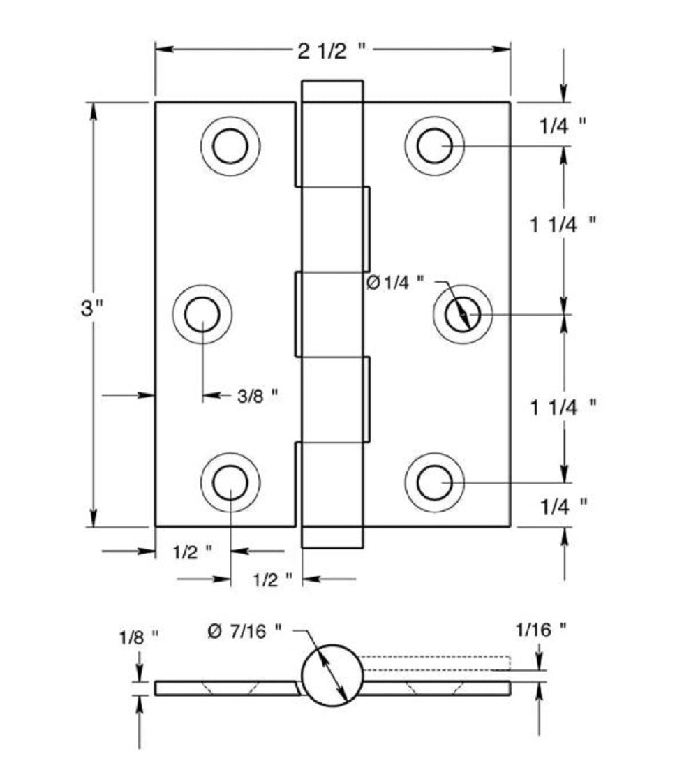 Deltana DSB3025U19 Screen Door Hinge, Square Corner, 3" x 2-1/2"