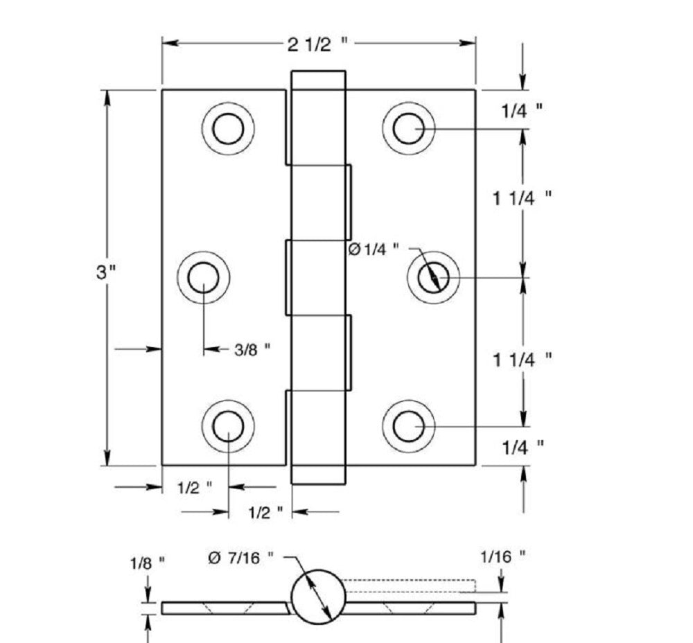 Deltana DSB3025U3-UNL Screen Door Hinge, Unlacquered Bright Brass, 3" x 2-1/2"