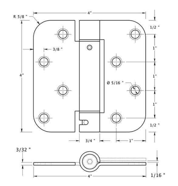 Deltana DSH4R54BM Radius Spring Hinge Benchmark, Satin Brass, 4" x 4"