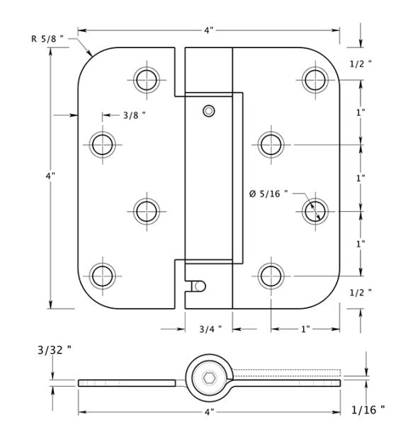 Deltana DSH4R515BM Radius Spring Hinge Benchmark, Satin Nickel, 4" x 4"