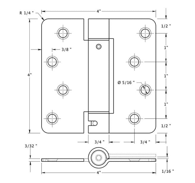 Deltana DSH4R410B Spring Hinge, Oil Rubbed Bronze, 4" x 4" x 1/4"
