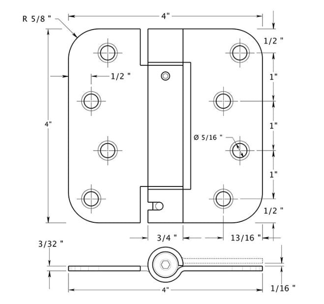 Deltana DSH4R510BT Radius Corner Hinge, TT, Oil Rubbed Bronze, 4" x 4"