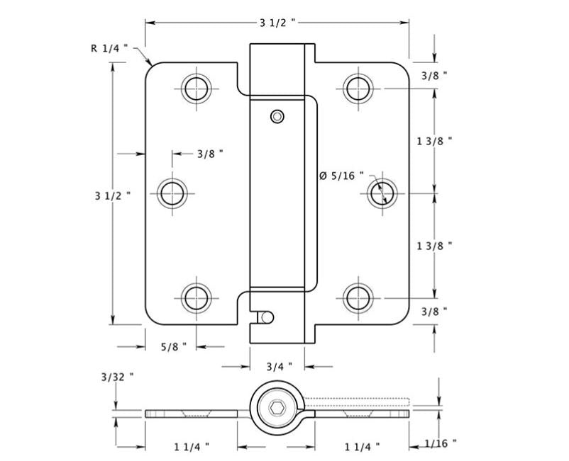 Deltana DSH35R43 Spring Hinge, Bright Brass