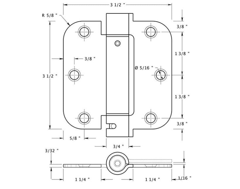 Deltana DSH35R53 Spring Hinge, Bright Brass