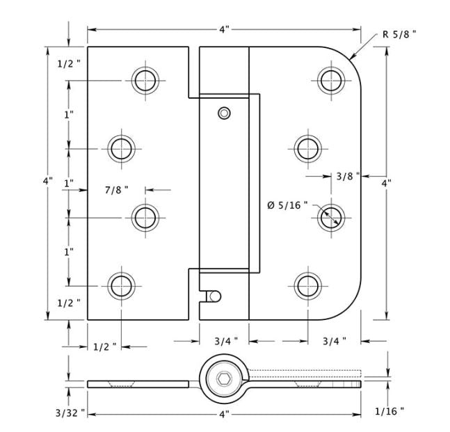 Deltana DSH4R5TT4 Radius Square Spring Hinge, Satin Brass, 4" x 4"