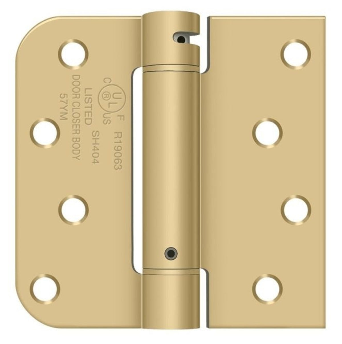 Deltana DSH4R5TT4 Radius Square Spring Hinge, Satin Brass, 4" x 4"