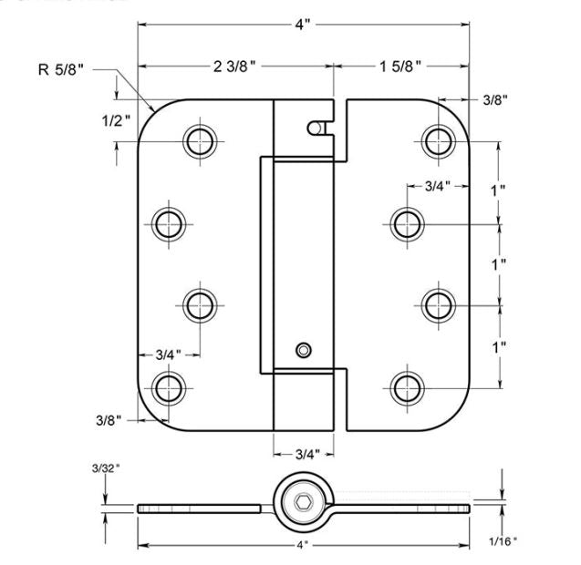 Deltana DSH4R5USPW Radius Spring Hinge, Prime Coat, 4" x 4"