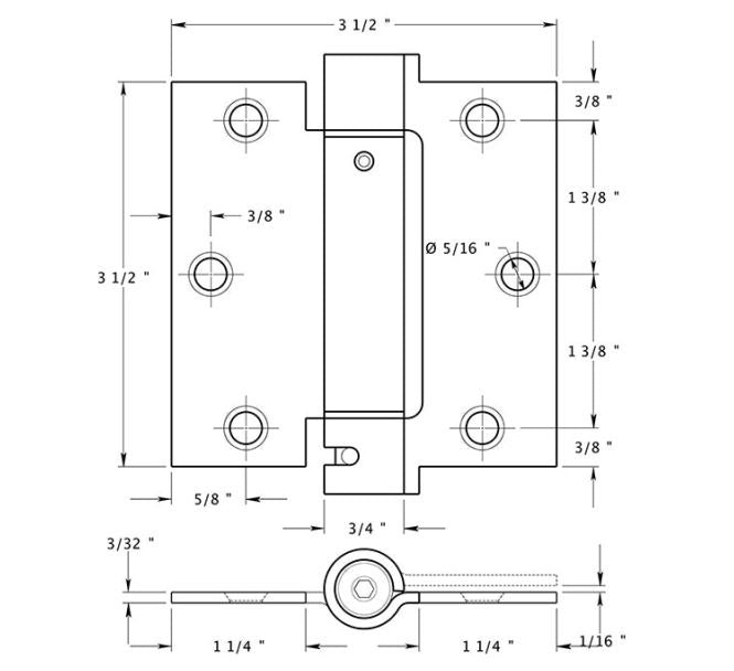 Deltana DSH35U15A Spring Hinge, Antique Nickel, 3-1/2" x 3-1/2"