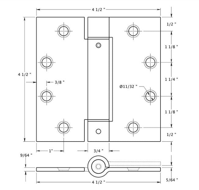 Deltana DSH45U32D Spring Hinge, Satin Stainless Steel, 4-1/2" x 4-1/2"