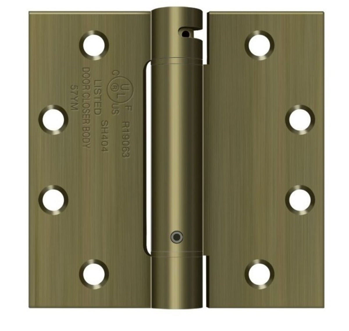 Deltana DSH45U5 Spring Hinge, Antique Brass, 4-1/2" x 4-1/2