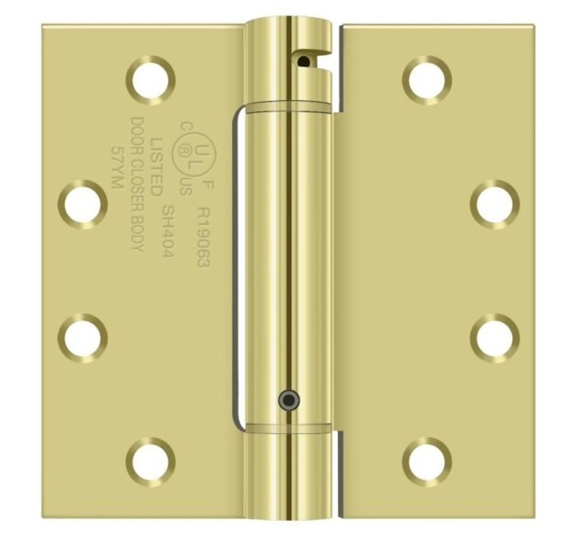 Deltana DSH45U3 Spring Hinge, Bright Brass, 4-1/2" x 4-1/2"