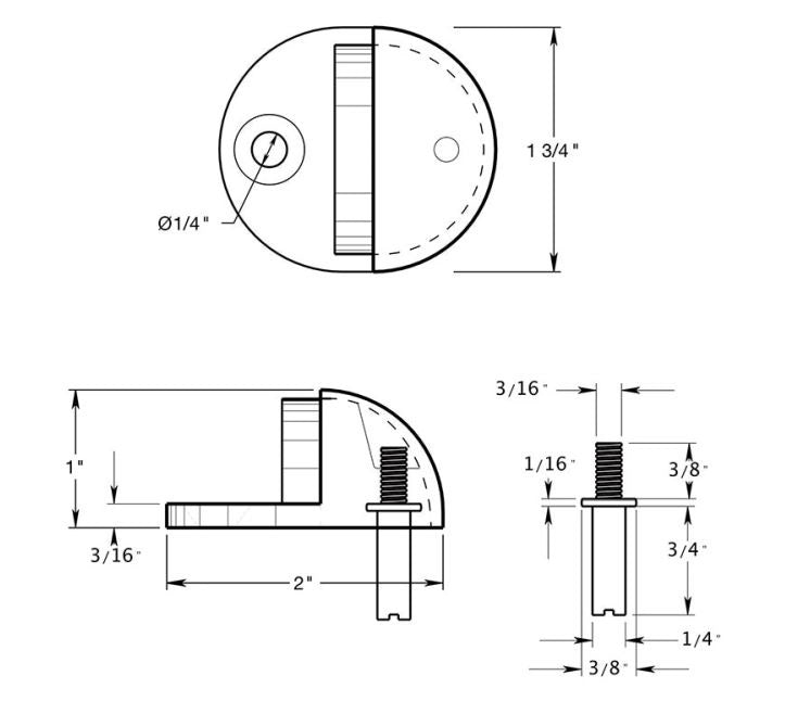 Deltana DSLP316U15 Low Profile Dome Door Stop, Satin Nickel