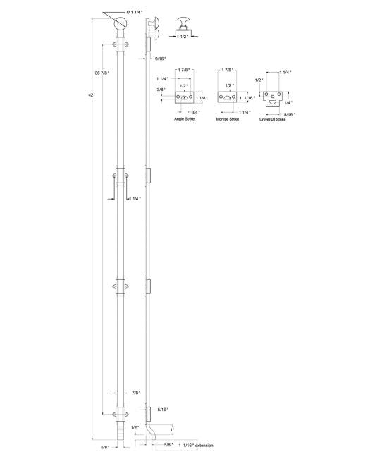 Deltana FPG42CR003 Heavy Duty Surface Bolt with Off-set, Lifetime Brass, 42"