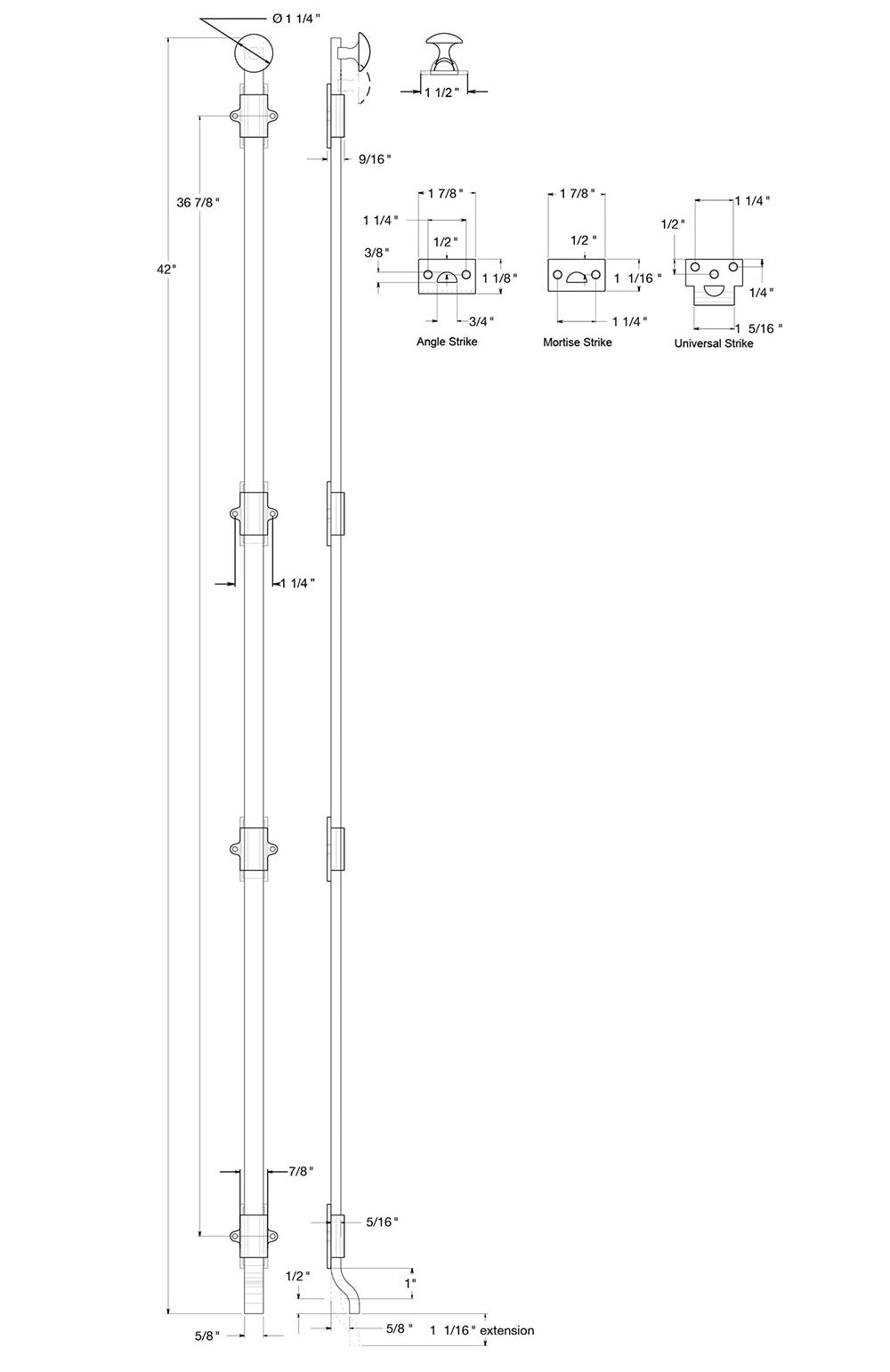 Deltana FPG423 Surface Bolt With Off-Set, Bright Brass