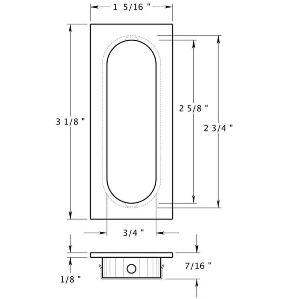 Deltana FP222U14 Rectangle Flush Pull, Bright Nickel